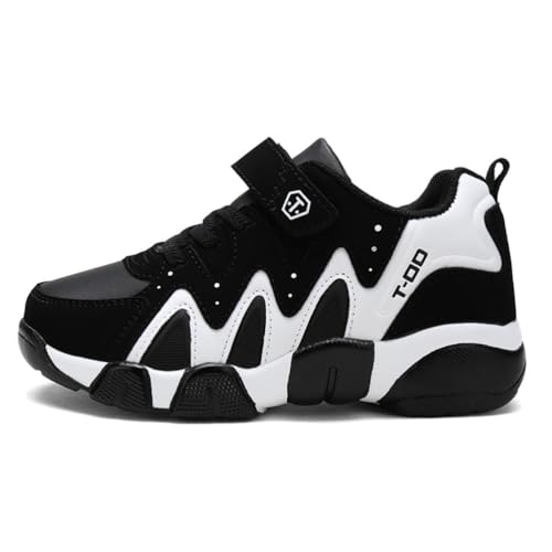 Unisex Kinder Schuhe Jungen Mädchen Sneakers Klettverschluss Jugendliche Walkingschuhe Weich Flexibel rutschfest Freizeitschuhe Kids Atmungsaktiv Sneakers Grundschulkind Gr.28-39 (Schwarz Weiß,30) von Xuanke