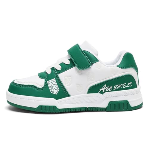 Unisex Kinder Schuhe Jungen Mädchen Sneakers Klettverschluss Jugendliche Walkingschuhe Weich Flexibel rutschfest Freizeitschuhe Kids Atmungsaktiv Sneakers Grundschulkind Gr.28-39 (Weiß Grün,34) von Xuanke