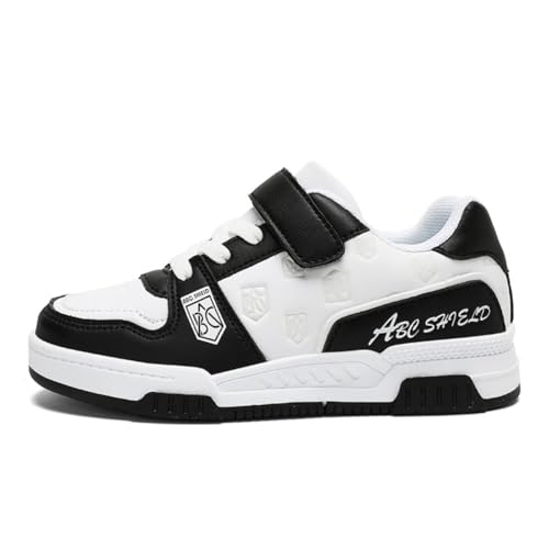 Unisex Kinder Schuhe Jungen Mädchen Sneakers Klettverschluss Jugendliche Walkingschuhe Weich Flexibel rutschfest Freizeitschuhe Kids Atmungsaktiv Sneakers Grundschulkind Gr.28-39 (Weiß Schwarz,39) von Xuanke