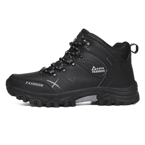 Wanderschuhe Herren Wasserdicht Trekkingschuhe Damen Wanderstiefel Outdoorschuhe männer Bequem Leicht Bergstiefel für Camping (Schwarz, Erwachsene, Herren, 44, Numerisch, EU Schuhgrößensystem, M) von Xuanke