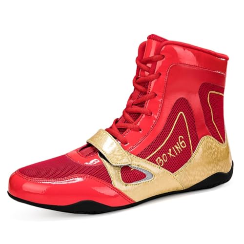 Xuanke Boxschuhe Herren Wrestling Trainingsschuhe Combat Boxers Trainer Atmungsaktiv Boxen Kampfsport Schuhe Fitnesschuhe Bodybuilding Boxing Boots Professionelle Boxschuhe36-48 (Rot Gold,39) von Xuanke