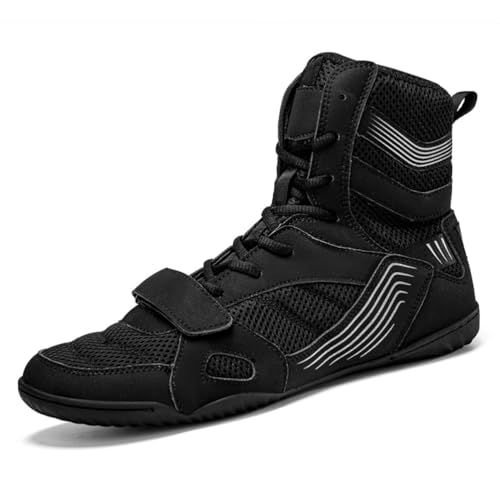 Xuanke Boxschuhe Herren Wrestling Trainingsschuhe Combat Boxers Trainer Atmungsaktiv Boxen Kampfsport Schuhe Fitnesschuhe Bodybuilding Boxing Boots Professionelle Boxschuhe36-48 (Schwarz,47) von Xuanke