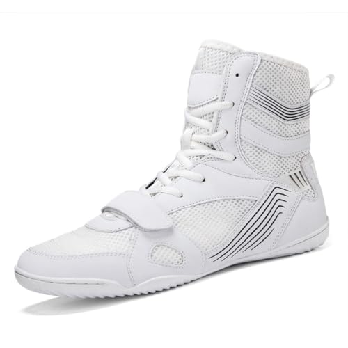 Xuanke Boxschuhe Herren Wrestling Trainingsschuhe Combat Boxers Trainer Atmungsaktiv Boxen Kampfsport Schuhe Fitnesschuhe Bodybuilding Boxing Boots Professionelle Boxschuhe36-48 (Weiß,45) von Xuanke
