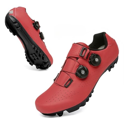 Xuanke Fahrradschuhe Herren Damen Roadbike SPD SPD-SL Drehknopf Radsportschuhe Kompatibel Mit Look MTB Delta Lock Pedal Mountainbike Schuhe (Rot-MTB,47) von Xuanke