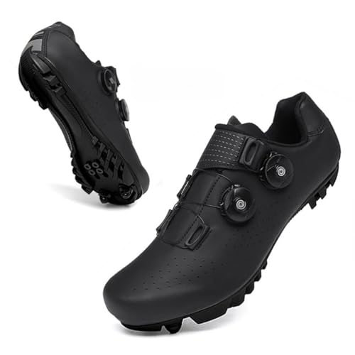 Xuanke Fahrradschuhe Herren Damen Roadbike SPD SPD-SL Drehknopf Radsportschuhe Kompatibel Mit Look MTB Delta Lock Pedal Mountainbike Schuhe (Schwarz-MTB,47) von Xuanke