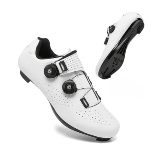 Xuanke Fahrradschuhe Herren Damen Roadbike SPD SPD-SL Drehknopf Radsportschuhe Kompatibel Mit Look MTB Delta Lock Pedal Mountainbike Schuhe (Weiß-SPD,41) von Xuanke