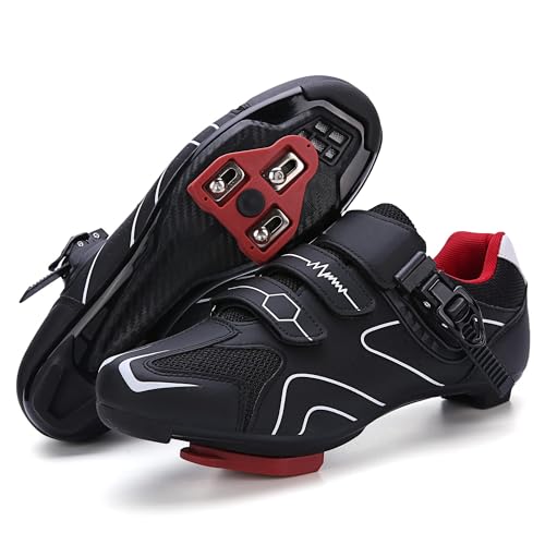 Xuanke Fahrradschuhe Herren Damen SPD SPD-SL Radsport Schuhe Kompatibel mit Peloton & Kompatible Installation Look SPD SPD-SL Lock Delta Pedal Reitschuhe (Schwarz Grau,43) von Xuanke