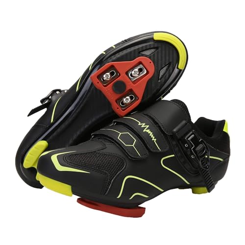 Xuanke Fahrradschuhe Herren Damen SPD SPD-SL Radsport Schuhe Kompatibel mit Peloton & Kompatible Installation Look SPD SPD-SL Lock Delta Pedal Reitschuhe (Schwarz gelb,43) von Xuanke