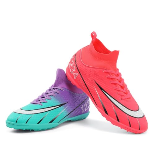 Xuanke Fußballschuhe Herren Damen High Top Cleats Indoor Athletics Fußballschuhe Kinder Professionelle Trainingsschuhe Atmungsaktive Sport Fußball Stiefel Wettkampf TF32-48 (Rosa Lila,37) von Xuanke
