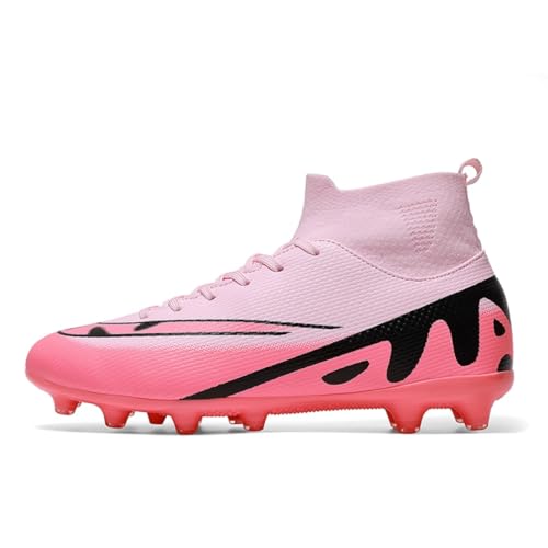 Xuanke Fußballschuhe Herren High Top Spike Cleats Outdoor Athletics Fußballschuhe Kinder Professionelle Trainingsschuhe Atmungsaktive Sport Fußball Stiefel Wettkampf (Rosa,43) von Xuanke
