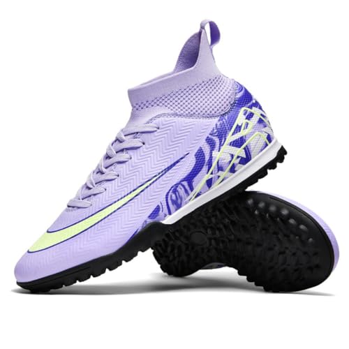 Xuanke Fußballschuhe Herren High Top Spike Cleats Outdoor Athletics Fußballschuhe Kinder Professionelle Trainingsschuhe Atmungsaktive Sport Fußball Stiefel Wettkampf AG/TF (Lila TF 5,33) von Xuanke