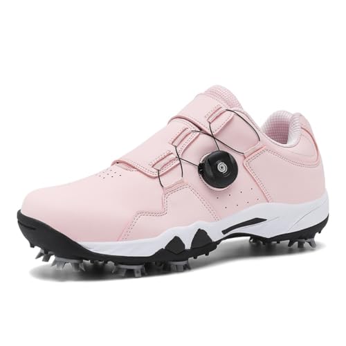 Xuanke Golfschuhe Damen Wasserdicht Atmungsaktive Turnschuhe Bequeme Spikes Golf Trainingsschuhe Drehteller Schnellverschlussystem 36-42EU (Rosa,38) von Xuanke
