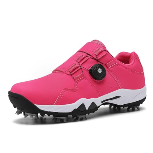 Xuanke Golfschuhe Damen Wasserdicht Atmungsaktive Turnschuhe Bequeme Spikes Golf Trainingsschuhe Drehteller Schnellverschlussystem 36-42EU (Rot,39) von Xuanke