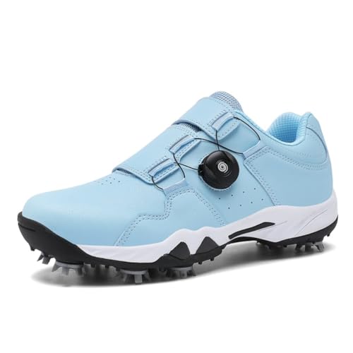 Xuanke Golfschuhe Damen Wasserdicht Atmungsaktive Turnschuhe Bequeme Spikes Golf Trainingsschuhe Drehteller Schnellverschlussystem 36-42EU (blassblau,39) von Xuanke