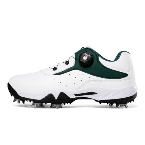 Xuanke Golfschuhe Herren Spikes Wasserdicht Atmungsaktive Turnschuhe Bequeme Damen Golf Trainingsschuhe Drehteller Schnellverschlussystem 36-46EU (Weiß Grün,45) von Xuanke