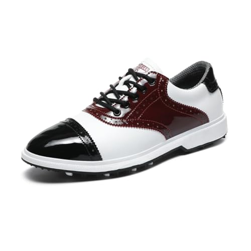 Xuanke Golfschuhe Herren Wasserdicht Atmungsaktive Turnschuhe Bequeme Spikes Golf Trainingsschuhe 39-47EU (Burgunderrot,42) von Xuanke