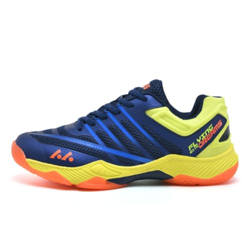Xuanke Handballschuhe Herren Atmungsaktiv rutschfest Turnschuhe Damen Squashschuhe Leichte Wettkampf Trainingsschuhe (Blau Gelb,43) von Xuanke