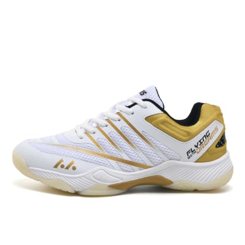 Xuanke Handballschuhe Herren Atmungsaktiv rutschfest Turnschuhe Damen Squashschuhe Leichte Wettkampf Trainingsschuhe (Weiß Gold,46) von Xuanke