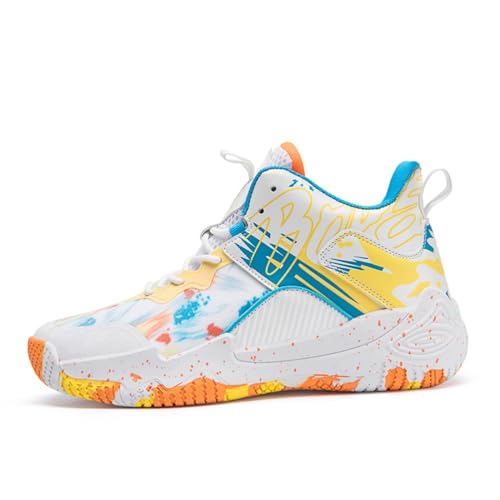 Xuanke Herren Damen Basketballschuhe Mode Sportschuhe Walkingschuhe Leicht Sneaker rutschfest Verschleißfest (Weiß Gelb,42) von Xuanke