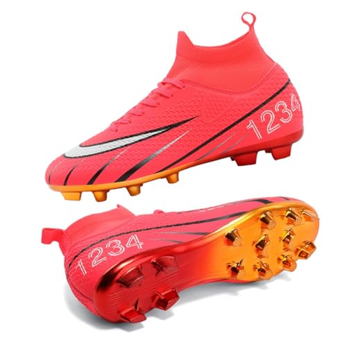 Xuanke Herren Fußballschuhe Jugend Professionelle Trainingsschuhe High Top Spikes Cleats Unisex Intdoor Outdoor Kinder Fußballschuhe für Kunstrasen geeignet Wettkampf TF/AG (40,AG-1 Rosa) von Xuanke