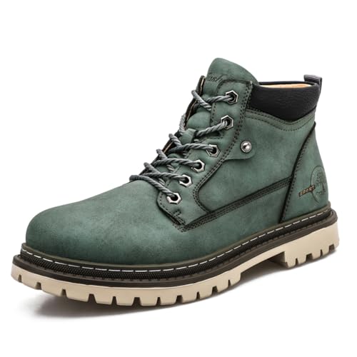 Xuanke Herren Stiefelette Schnürstiefeletten Motorrad Stiefel Mode Casual Arbeitsstiefel Weiche 38-48EU (Grün, Erwachsene, Herren, 45, Numerisch, EU Schuhgrößensystem, M) von Xuanke