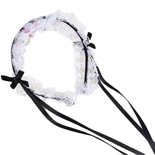 Gothic Punk Kopfschmuck Dienstmädchen Spitze Haarschmuck Cosplay Stirnbänder süß gerafft lange Schleife Haarreifen Perlen Haarreifen Stirnband von Xuanxi