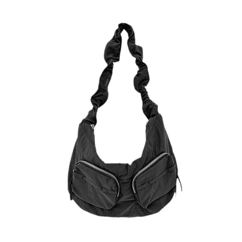 Modische Damen-Umhängetasche, plissiert, Kordelzug, mehrere Taschen, Nylon, Handtasche, lässig, solide, mit Reißverschluss, großes Fassungsvermögen, Schwarz , One Size Modische Damen-Umhängetasche, plissiert, Kordelzug, mehrere Taschen, Nylon, Handtasche, lässig, solide, mit Reißverschluss, großes Fassungsvermögen, Schwarz , One Size von Xuanxi