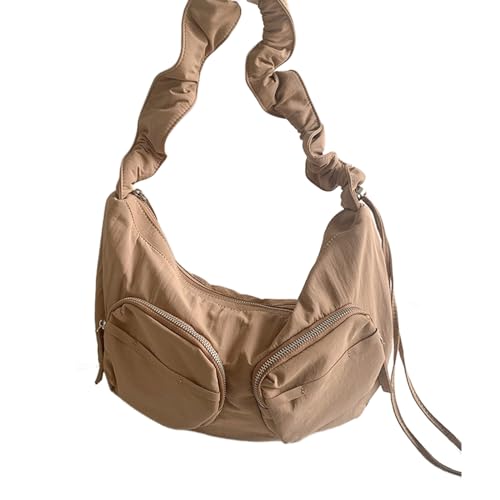 Modische Damen-Umhängetasche, plissiert, Kordelzug, mehrere Taschen, Nylon, Handtasche, lässig, solide, mit Reißverschluss, großes Fassungsvermögen, aprikose, One Size Modische Damen-Umhängetasche, plissiert, Kordelzug, mehrere Taschen, Nylon, Handtasche, lässig, solide, mit Reißverschluss, großes Fassungsvermögen, aprikose, One Size von Xuanxi
