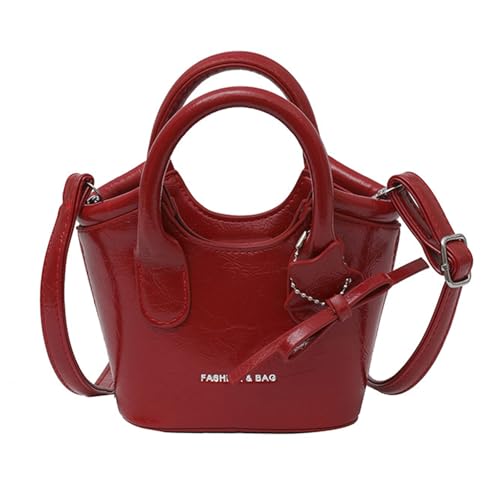 Trendige Damen Crossbody Tasche im koreanischen Stil mit verstellbarem Riemen und praktischer PU Schulter Geldbörse Reise Eimer Taschen Schultertasche für Studenten, rot, One Size Trendige Damen Crossbody Tasche im koreanischen Stil mit verstellbarem Riemen und praktischer PU Schulter Geldbörse Reise Eimer Taschen Schultertasche für Studenten, rot, One Size von Xuanxi