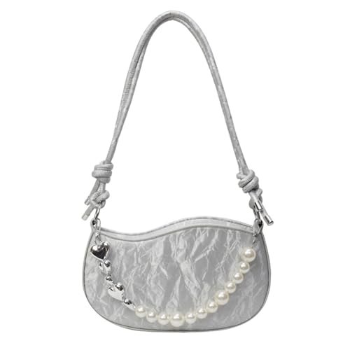 Xuanxi Damen-Umhängetasche mit Perlenkette, PU-Leder, Umhängetasche, einfache Kuriertasche, Achselhöhle für Reisen, PU-Leder, Achselhöhle für Damen, süße Schulter mit Perlenkette, silber, One Size Xuanxi Damen-Umhängetasche mit Perlenkette, PU-Leder, Umhängetasche, einfache Kuriertasche, Achselhöhle für Reisen, PU-Leder, Achselhöhle für Damen, süße Schulter mit Perlenkette, silber, One Size von Xuanxi