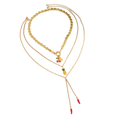 Xuanxi Halskette mit lebhaften Früchten, mit Kirschen und Ananas, anpassbare Länge, einfache Reinigung, verstellbare Kette von Xuanxi