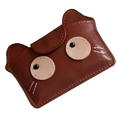 Xuanxi Kompakter Kartenhalter mit Vintage-Katzen-Motiv, mit mehreren Fächern für Karten, Bargeld und wichtige Katzen, inspirierter PU-Karten-Organizer, Kaffeebraun, Mass Beauty von Xuanxi
