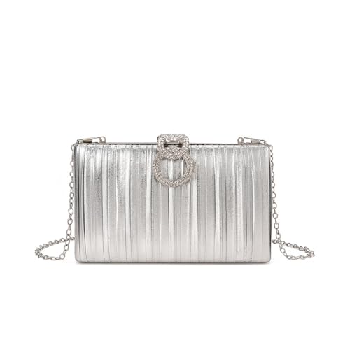 Xuanxi Stilvolle Umhängetasche mit Strasssteinen besetzt, Abendtasche, kompakte Größe, mehrere Fächer, metallisch für Damen, silber, One Size von Xuanxi