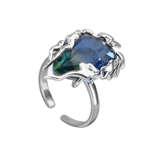 Xuanxi Verstellbare offene Ringe mit blau-grünem Farbverlauf, Zirkonia, Flamme, Tropfen-Design, leichter Schmuck für Damen, blau-grüner Farbverlauf, Zirkon, Einheitsgröße, Wie beschrieben, Wie von Xuanxi