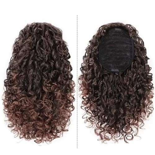 Pferdeschwanzverlängerung Echthaar, 14" Kinky Curly Pferdeschwanz for Frauen, synthetisches Afro-Haarteil(Dark brown+light brown) von Xuanyingfafafa