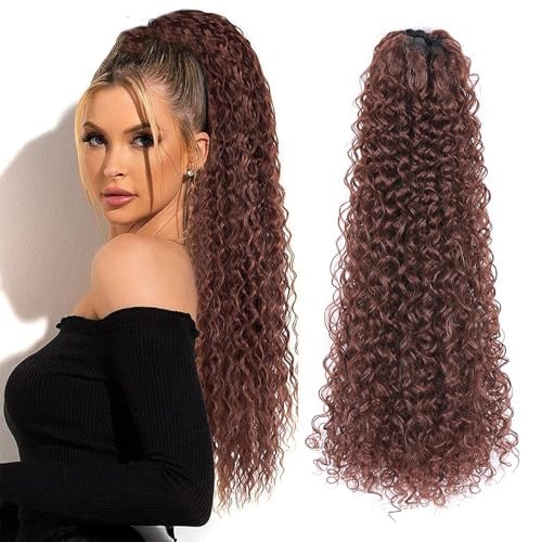 Pferdeschwanzverlängerung Echthaar, Damen Lange Synthetische Wrap Kordelzug Pferdeschwanz Verlängerung Afro Kinky Curly Stil(Brown) von Xuanyingfafafa