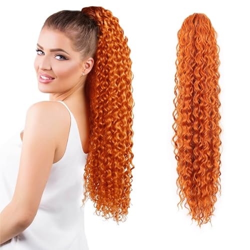 Pferdeschwanzverlängerung Echthaar, Damen Lange Synthetische Wrap Kordelzug Pferdeschwanz Verlängerung Afro Kinky Curly Stil(Orange) von Xuanyingfafafa