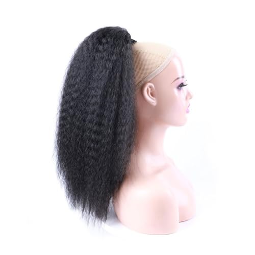Pferdeschwanzverlängerung Echthaar, Haar High Puff Afro Haarteil Gefälschte Synthetische Kordelzug Pferdeschwanz Elastische Haarverlängerung for Frauen Verworrene Lockige(Black,26inch) von Xuanyingfafafa