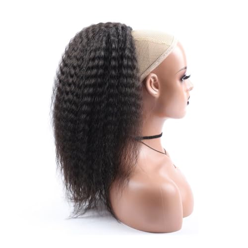 Pferdeschwanzverlängerung Echthaar, Haar High Puff Afro Haarteil Gefälschte Synthetische Kordelzug Pferdeschwanz Elastische Haarverlängerung for Frauen Verworrene Lockige(Brown,22inch) von Xuanyingfafafa
