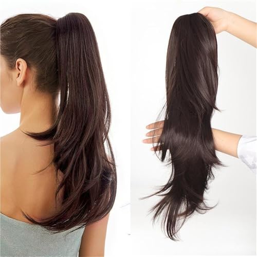 Pferdeschwanzverlängerung Echthaar, Hochtemperatur-Pferdeschwanzperücke aus Seide for Damen, modische Haarverlängerung(Dark brown) von Xuanyingfafafa