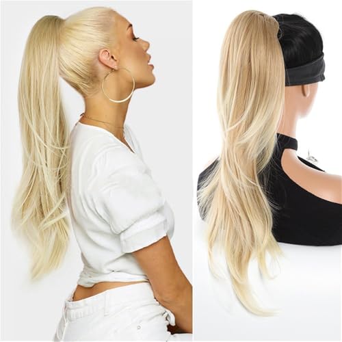 Pferdeschwanzverlängerung Echthaar, Hochtemperatur-Pferdeschwanzperücke aus Seide for Damen, modische Haarverlängerung(Gold) von Xuanyingfafafa