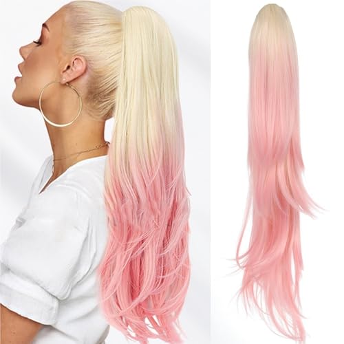 Pferdeschwanzverlängerung Echthaar, Hochtemperatur-Pferdeschwanzperücke aus Seide for Damen, modische Haarverlängerung(Gold+pink) von Xuanyingfafafa