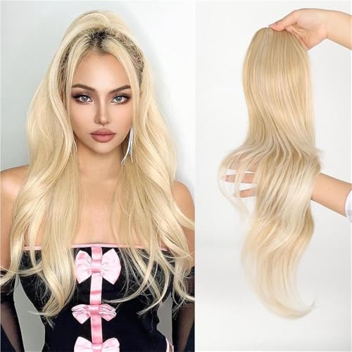 Pferdeschwanzverlängerung Echthaar, Hochtemperatur-Pferdeschwanzperücke aus Seide for Damen, modische Haarverlängerung(Light gold) von Xuanyingfafafa