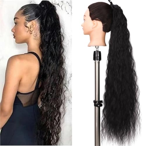 Pferdeschwanzverlängerung Echthaar, Synthetische, lockige Pferdeschwanzperücke for Damen, hitzebeständig, lange Haarverlängerung(Light brown) von Xuanyingfafafa