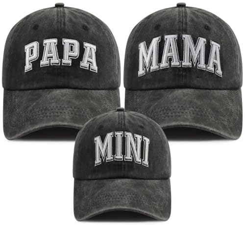 Lustige bestickte Papa Mama Mini Eltern-Kind-Mütze, verstellbare passende Familien-Baseballkappe, 3er-Set, Papa Mama Mini bestickt schwarz, Einheitsgröße von Xucamty