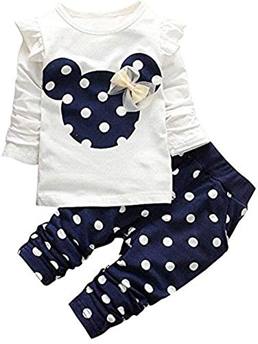 Babykleidung Baby Mädchen Kleidung Set Polka Dots Top Langarm Shirts + Pants Lang Bekleidungsset Kleinkind Outfits (Blau, 12-18 Monate) von XueR