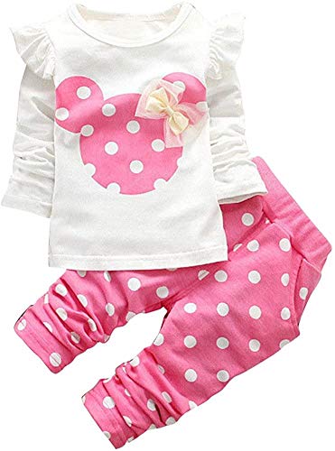 Babykleidung Baby Mädchen Kleidung Set Polka Dots Top Langarm Shirts + Pants Lang Bekleidungsset Kleinkind Outfits (Rosa, 0-6 Monate) von XueR