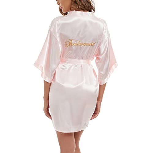 Xuepelit Bride Morgenmantel Damen Kimono Satin Bademantel Leicht Japanisch Hochzeit Bademäntel Pyjama Kurz, Rosa,M von Xuepelit