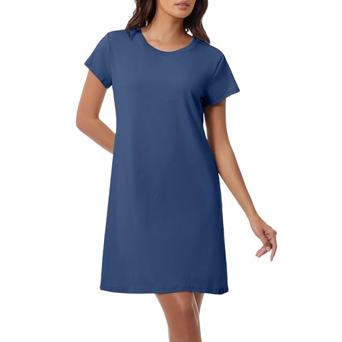 Xuepelit Nachthemd Damen Kurzarm Sommer Schlafshirt Damen Kurz Baumwolle Zweiteiliger Sleepshirt Nachtwäsche Schlafhemd S-2XL, Blue L Xuepelit Nachthemd Damen Kurzarm Sommer Schlafshirt Damen Kurz Baumwolle Zweiteiliger Sleepshirt Nachtwäsche Schlafhemd S-2XL, Blue L von Xuepelit