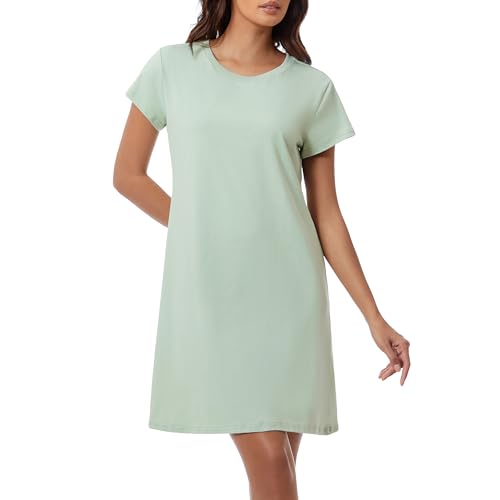 Xuepelit Nachthemd Damen Kurzarm Sommer Schlafshirt Damen Kurz Baumwolle Zweiteiliger Sleepshirt Nachtwäsche Schlafhemd S-2XL, Green 2XL Xuepelit Nachthemd Damen Kurzarm Sommer Schlafshirt Damen Kurz Baumwolle Zweiteiliger Sleepshirt Nachtwäsche Schlafhemd S-2XL, Green 2XL von Xuepelit